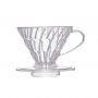 Plastikowy dripper Hario V60 do łatwego przygotowania 1-2 filiżanek kawy filtrowanej. Przejrzysta konstrukcja. 

