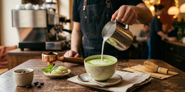Przygotowanie matcha latte