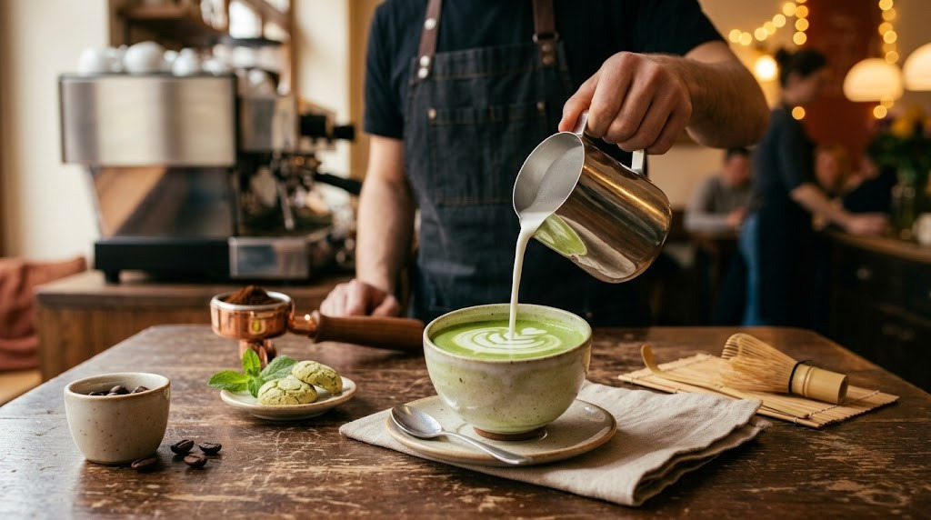 Przygotowanie matcha latte